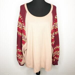 We the Free blush thermal knit top with knit balloon sleeves size Large